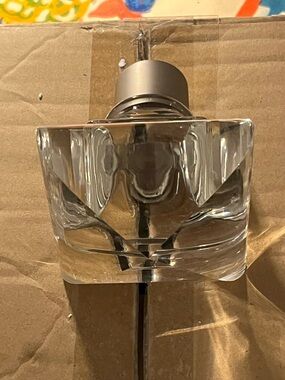 NIB Pottery Barn pewter finish square glass finials - clear and pewter